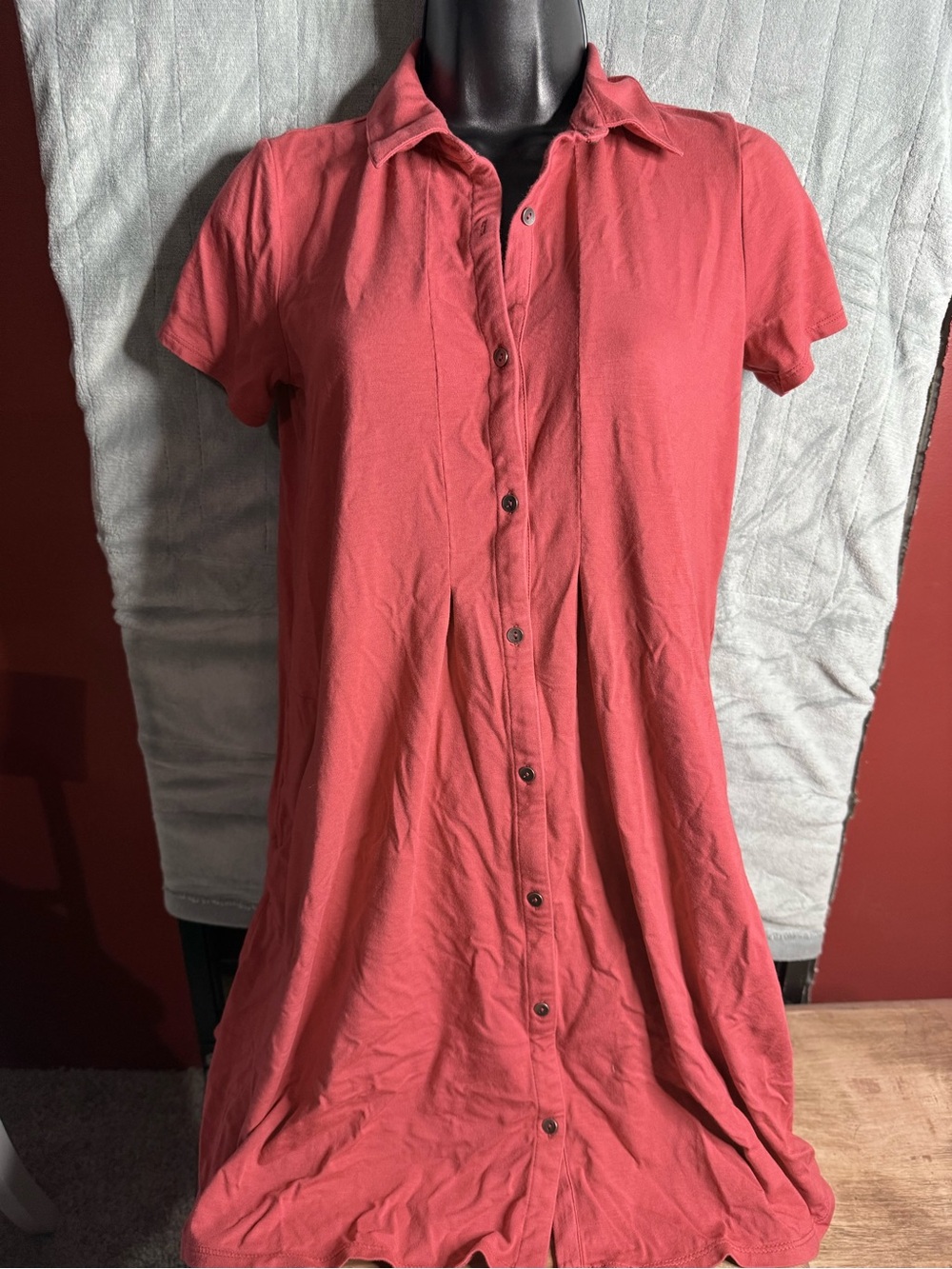 J. Jill Women’s Short Sleeve Button-Front Dress- red